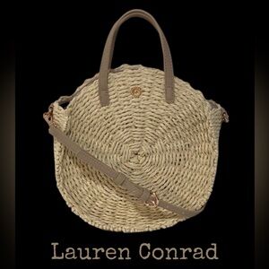 LAUREN CONRAD Cookie Crossbody Bag/Handbag, Light Natural Straw Circular Body